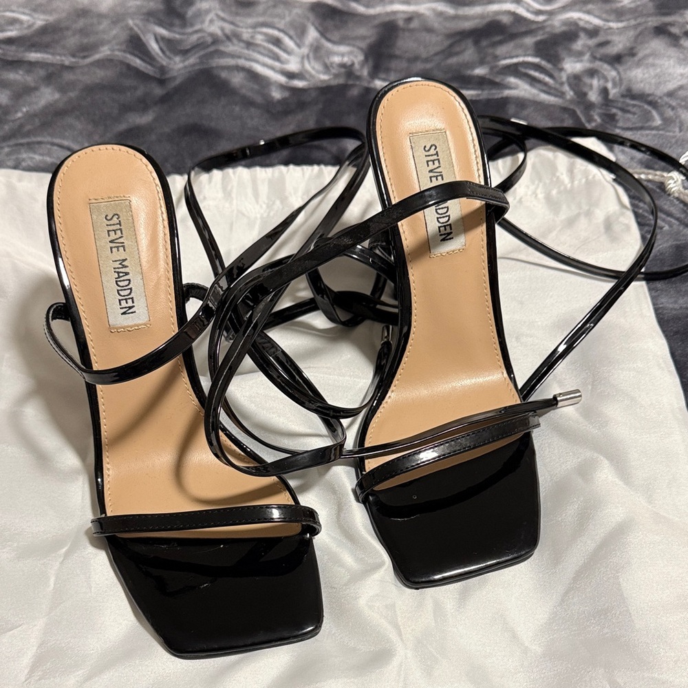 Steve Madden Glossy Black Strappy Heels